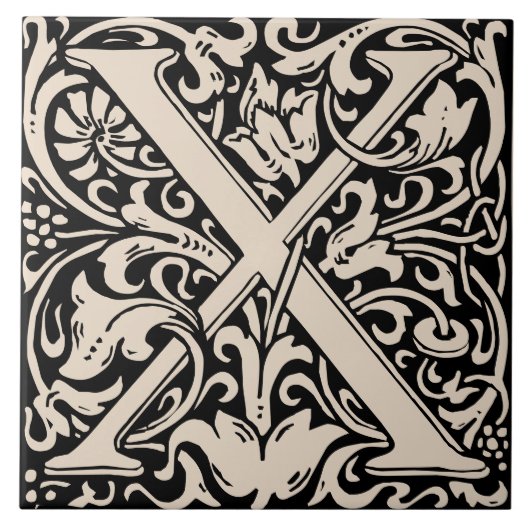 Carreau William Morris Lettre monogramme Art nouveau X (Devant)