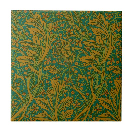 Carreau William Morris Motif Arcadia Floral Vert Doré (Devant)