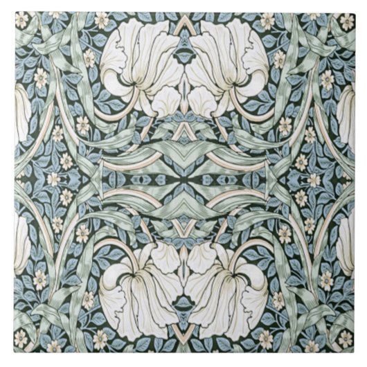 Carreau William Morris Pimpernel Blue Intricate Pattern  (Devant)