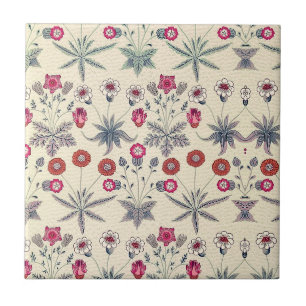 Carreau William * Morris Red Blue Flower Daisy Vintage