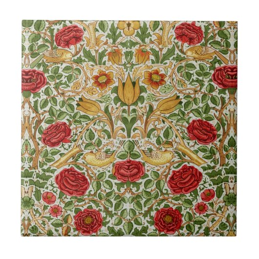 Carreau William Morris Rose et oiseaux Chintz Red (Devant)