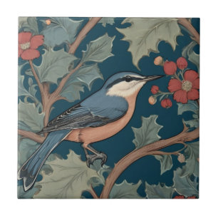Carreau William Morris style Droite face Nuthatch Bird