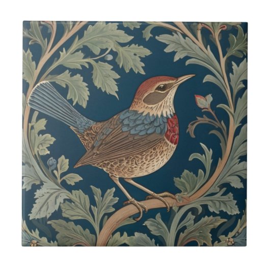 Carreau William Morris style Face droite Wren Bird (Devant)