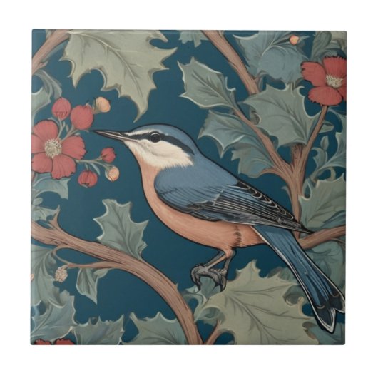 Carreau William Morris style gauche face à Nuthatch Bird (Devant)