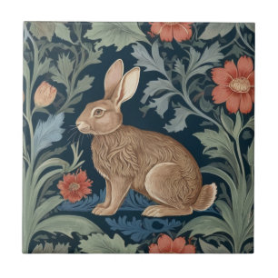 Carreau William Morris style lapin gauche face à floral