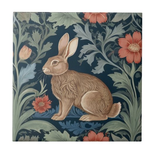 Carreau William Morris style lapin gauche face à floral (Devant)