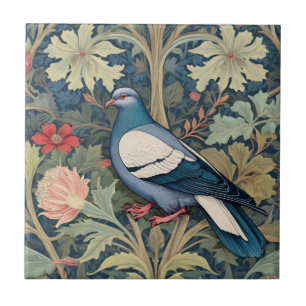 Carreau William Morris style Left Floral Pigeon Bird