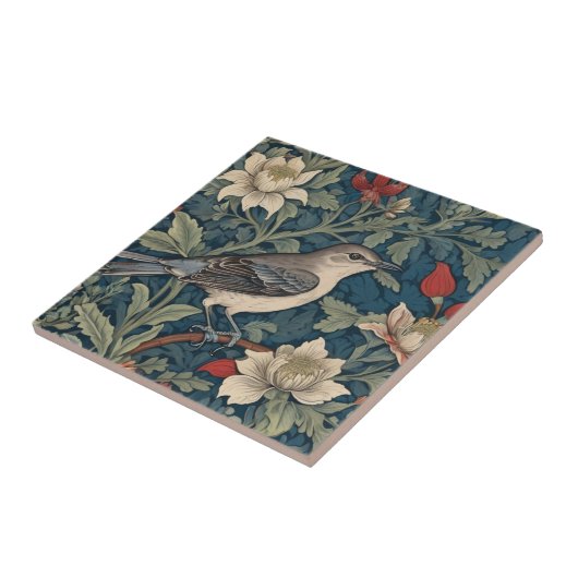 Carreau William Morris style Right Mockingbird Oiseau flor (Côté)