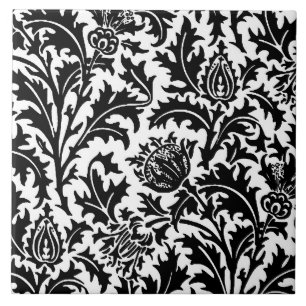 Carreau William Morris Thistle Damask, noir sur blanc  