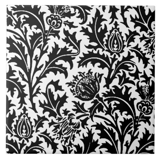 Carreau William Morris Thistle Damask, noir sur blanc (Devant)