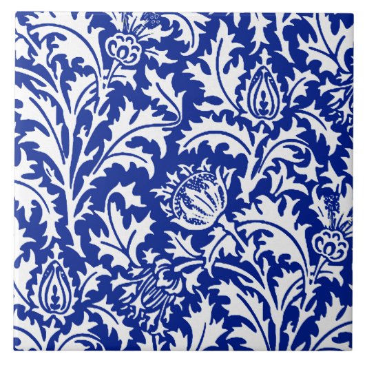 Carreau William Morris Thistle Damask White sur Cobalt Blu (Devant)