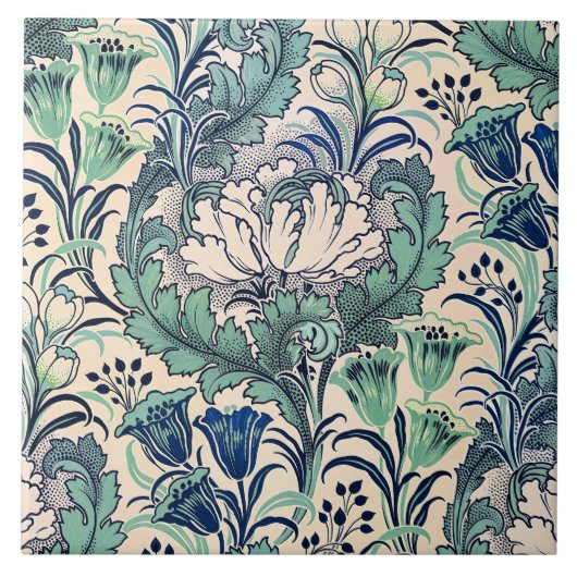Carreau William Morris Vert Crème Turquoise Motif Floral (Devant)