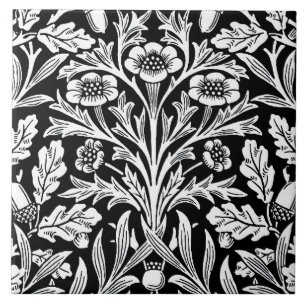 Carreau William Morris Vintage motif noir et blanc chêne