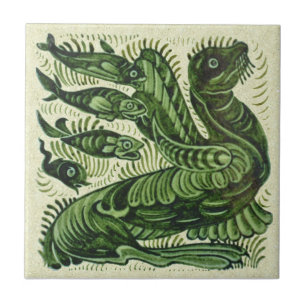 Carreau Willliam De Morgan Green Sea Lion Poisson Carrelag