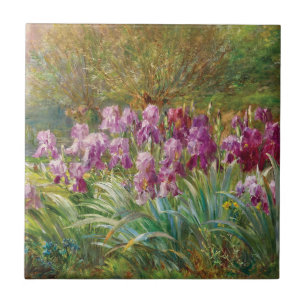 Carreau Willows et Irises au bord d'un ruisseau