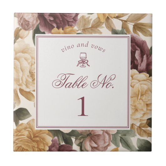 Carreau Wine Vineyard Vintage Floral Wedding Table Number (Devant)