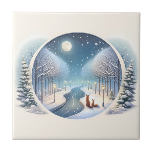 Carreau Winter Foxes by Moonlit Snowy River (Devant)