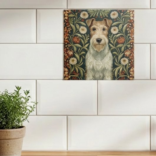 Carreau Wire Fox Terrier in William Morris Floral Style
