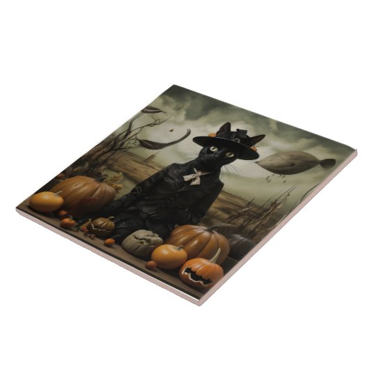 Carreau Witch Cat with Pumpkins (Côté)