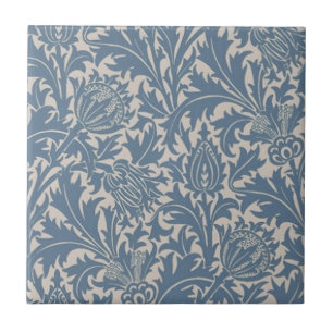 Carreau Wm Morris Arts & Crafts Blue Thistle Repro Tile