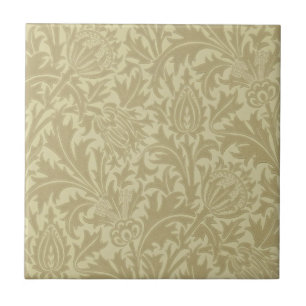 Carreau Wm Morris Ochre Thistle Arts & Crafts Repro Tile