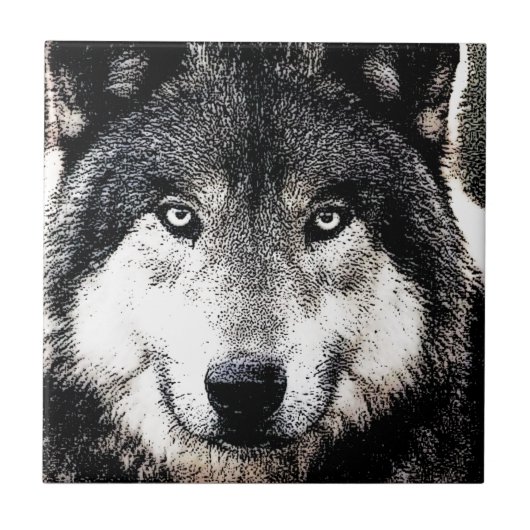 Carreau Wolf Eyes - Oeuvres d'art d'animaux sauvages noirs (Devant)