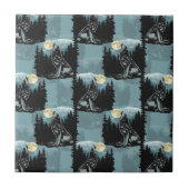 Carreau Wolf Howling À Moon Design Motif (Devant)