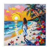 Carreau Woman on Beach Tropical Scene (Devant)