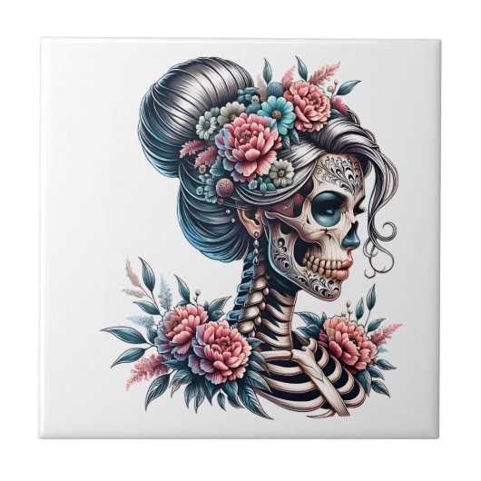Carreau Woman Skull Dia De Los Muertos Skeleton (Devant)