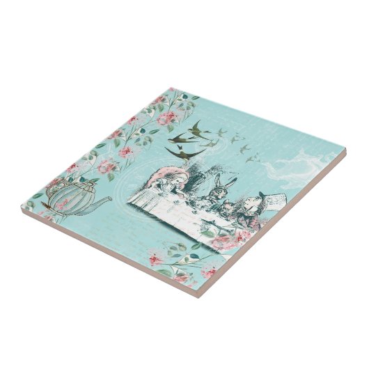 Carreau Wonderland Tea Party Aqua Pink Ceramic Tile (Côté)