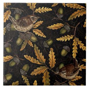 Carreau Wrens et cors sur noir