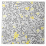 Carreau Yellow and Gray Swirly Floral<br><div class="desc">Pretty est une espèce de girly floral pattern featuring elegant pastel gray swirls and yellow and gold flowers intertwined on a darker gray background.</div>