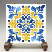 Carreau Yellow Fleur-de-Lis Azulejo Print