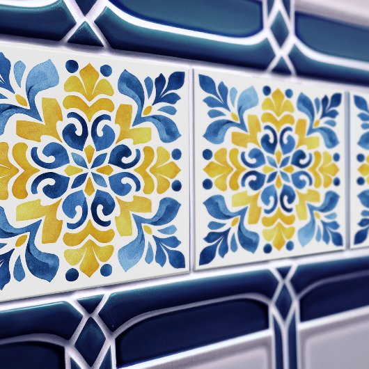 Carreau Yellow Fleur-de-Lis Azulejo Print