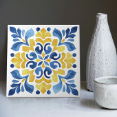 Carreau Yellow Fleur-de-Lis Azulejo Print