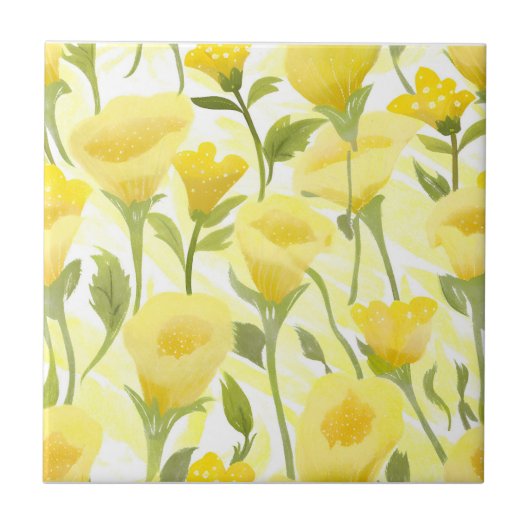 Carreau Yellow Floral Watercolor Painting (Devant)