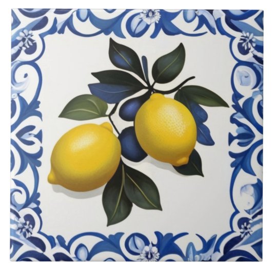 Carreau Yellow Lemons with Blue and White Border (Devant)