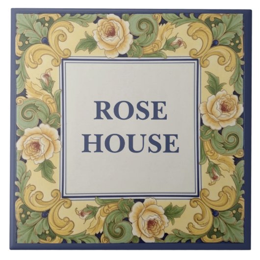Carreau Yellow Roses Custom House Name Plate Sign Plaque (Devant)