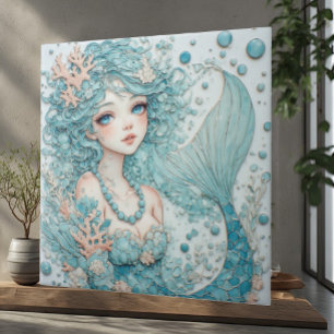Carreau Yeux Bleus Aqua Sirène Océan Fantaisie Bulles Cora