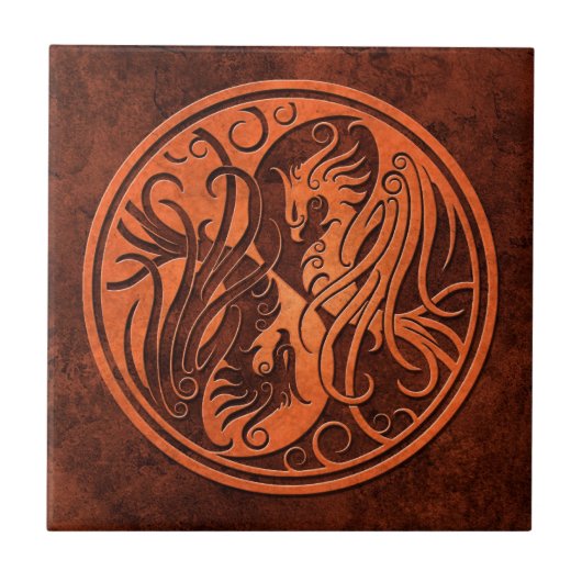 Carreau Yin en pierre rouge Yang Phoenix (Devant)