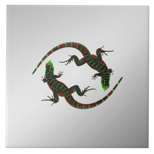 Carreau Yin Yang Lizards Argent (Devant)
