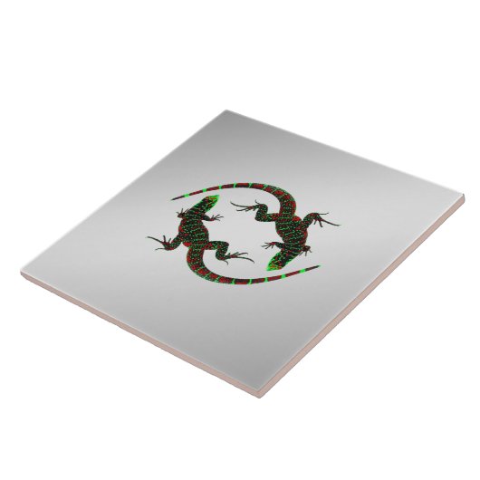 Carreau Yin Yang Lizards Argent (Côté)