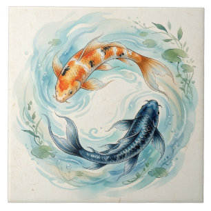 Carreau Yin Yang Poisson Koï Aquarelle