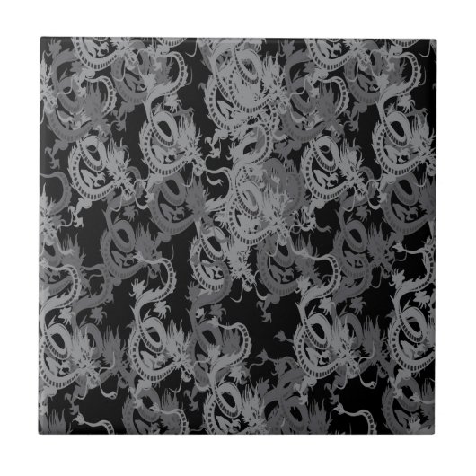 Carreau Ying Yang Gray Dragons (Devant)
