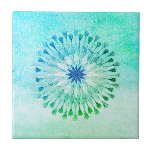 Carreau Yoga curatif d'art de plage d'aquarelle de fleur