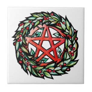 Carreau Yule Wreath Pentacle Pagan Pentagram Holiday