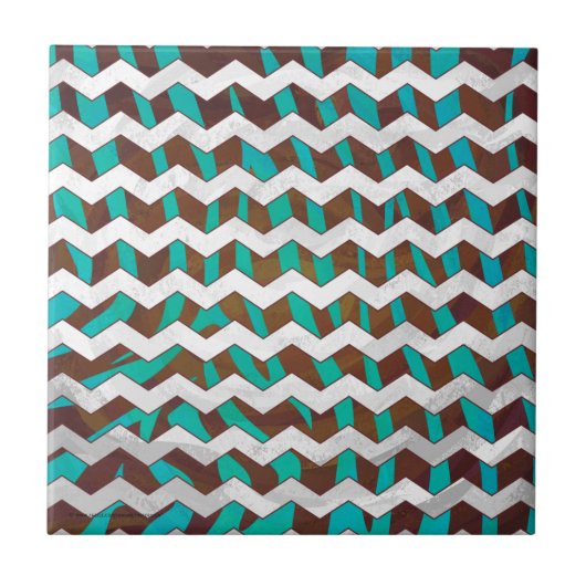 Carreau Zebra Chevron Impression Brown et Turquoise (Devant)