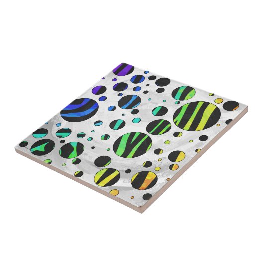 Carreau Zebra Polka Dot noir et arc-en-ciel (Côté)