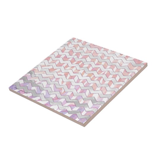 Carreau Zebra rose et blanc Chevron (Côté)