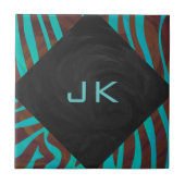 Carreau Zèbre Brown et Turquoise avec Monogramme (Devant)